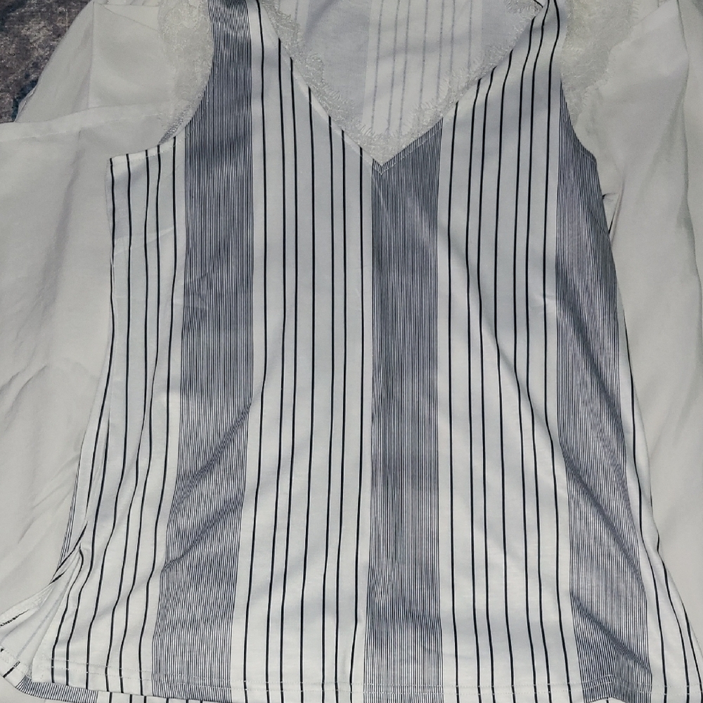 Amazon Essentials Black and White Striped V-Neck Blouse